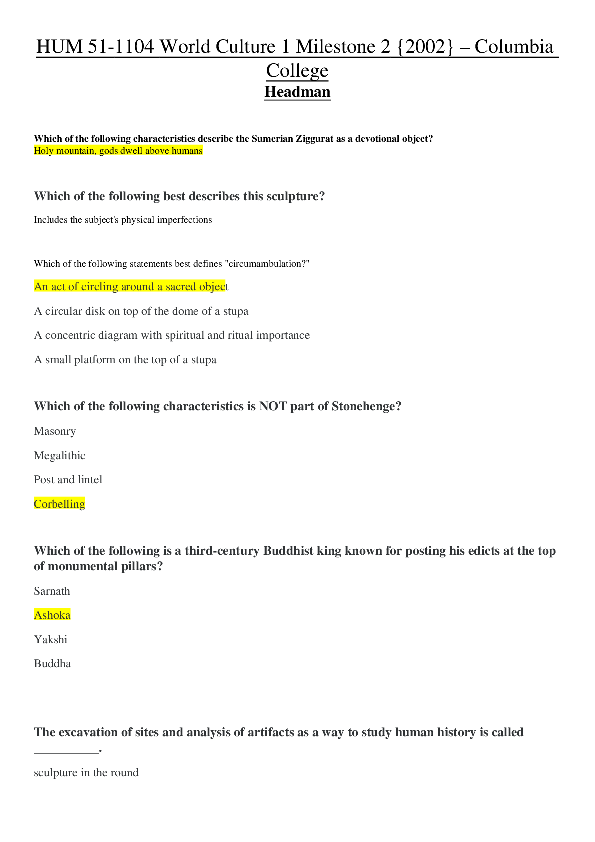 Preview image for HUM 51-1104 World Culture 1 Milestone 2 {2002} | HUM51-1104 World Culture 1 Milestone 2 _ Graded A